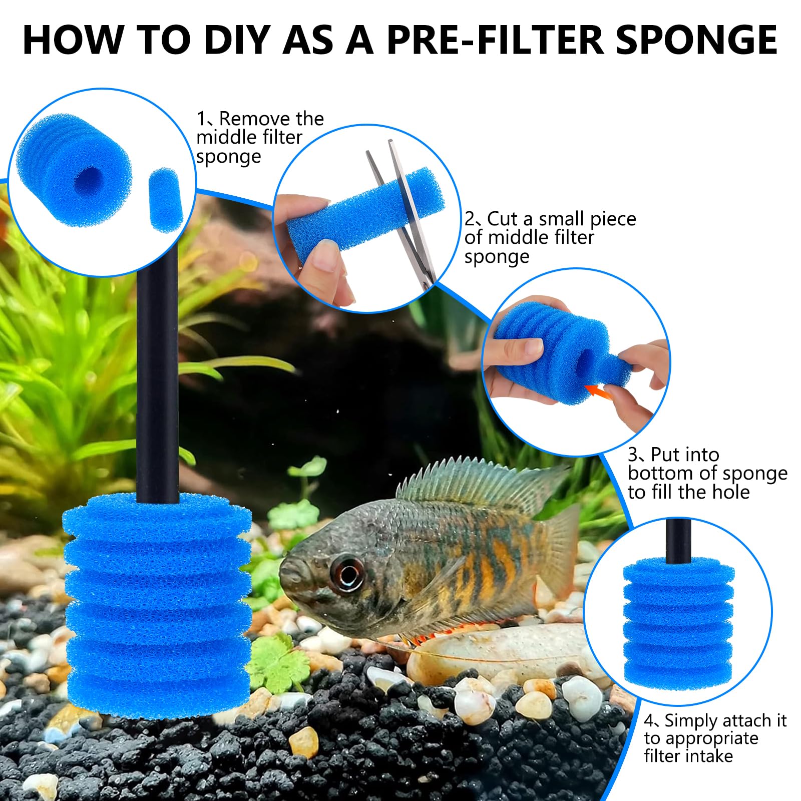 Esponja de filtro biológico para acuarios, paquete de 3, lavable y reutilizable, filtro biológico de repuesto para tanques de peces