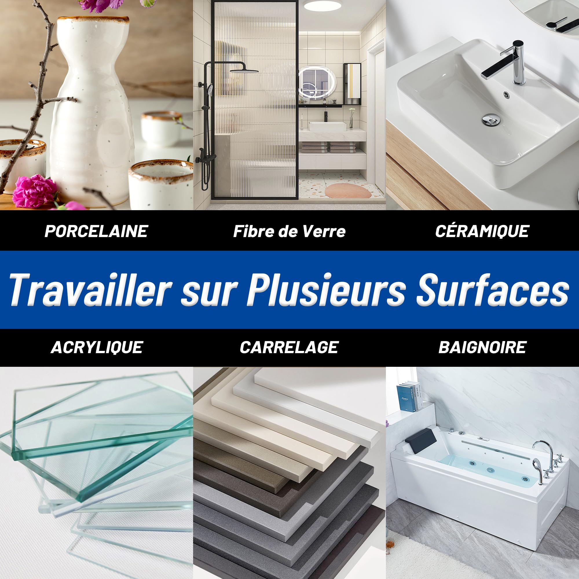 Kit Reparation Baignoire Blanc, Kit Réparation Carrelage Pour Acrylique, Céramique, Cuisine Salle de Bain Répare éclats, Rayures, Fissures et Trous Rouille Kit Réparation Email Baignoire -Multicolore