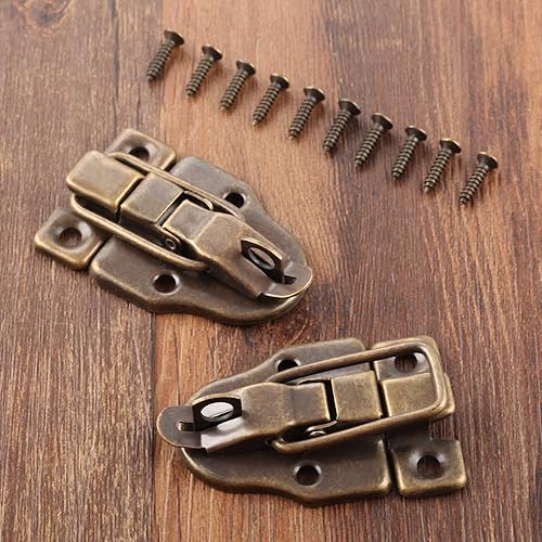 Miniatura 8 de dophee 2 piezas de bronce antiguo estilo retro caja de palanca, cierre de cerrojo de hierro con agujero para candado para caja de madera, joyero,