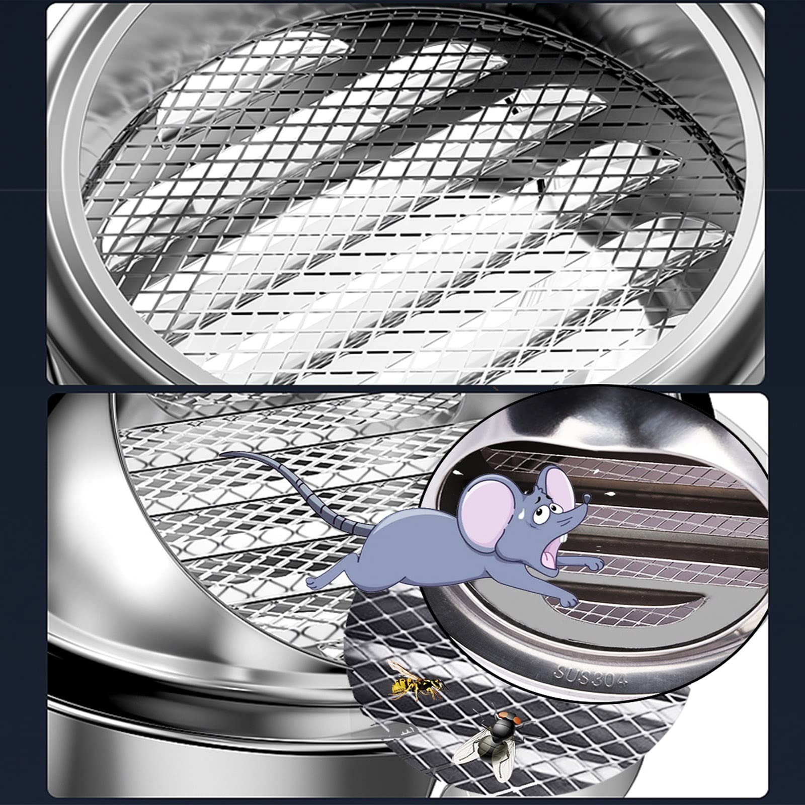 Argent Bouche De Sortie Ventilation Grille En Acier Inoxydable, Durable Grille D'Aération Murale Avec/Maille Circulation De L'air Pratique Sortie D'évacuationGrille Ventilation Hotte ( Size : 200mm/7.