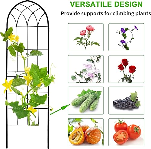 Miniatura 3 de LZRS Paquete de 2 enrejados de jardín de arco rústico de 71 x 20 pulgadas con revestimiento de metal negro, perfecto para apoyar plantas trepadoras