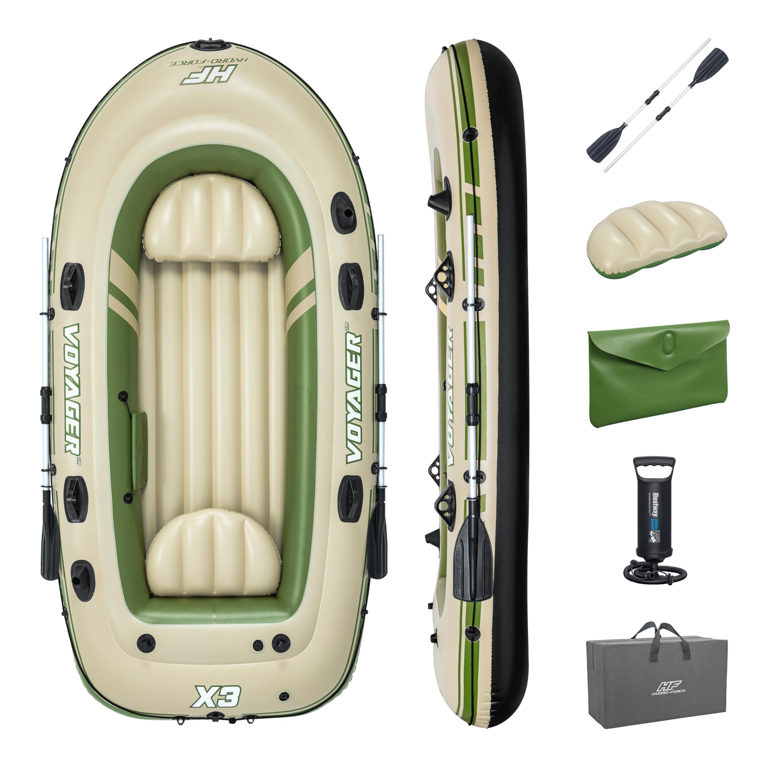 Bateau Gonflable Voyager™ X3 Set Hydro-Force™, 294 x 137 cm, 3 Adultes 360 kg, 2 pagaies, Un Sac de Transport et de Rangement et Une Pompe à air