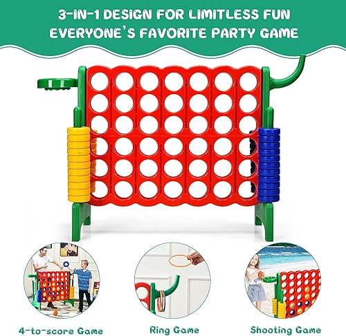 Miniatura 3 de GLACER Giant 4-in-A-Row, Jumbo 4-to-Score Giant Game Set, Outdoor Connect-All-4 Game Set wBasketball Hoop, Ring Toss, Quick-Release Slider, 42 Jumbo
