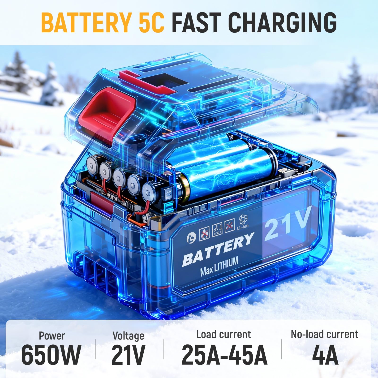 Deneigeuse Electrique 650W Fraise a Neige Pliable Fraises de Déneigement Snow Blower Batterie électrique 2.0 Ah avec Chargeur, Largeur de Déblaiement 28 cm/14cm Räumhöhe