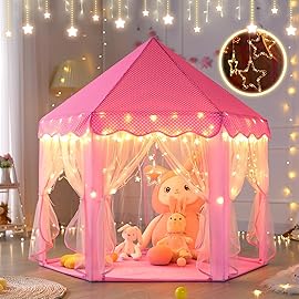 Monobeach Princess Castle Play Tent for Girls - Large 55\'\' x 53\'\' Playhouse with Star Lights for Indoor and Outdoor Play