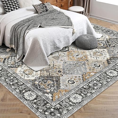 Miniatura 5 de Alfombra vintage con estampado floral, 4 x 6, antideslizante, resistente a las manchas, lavable, para interiores, para sala de estar, cocina,