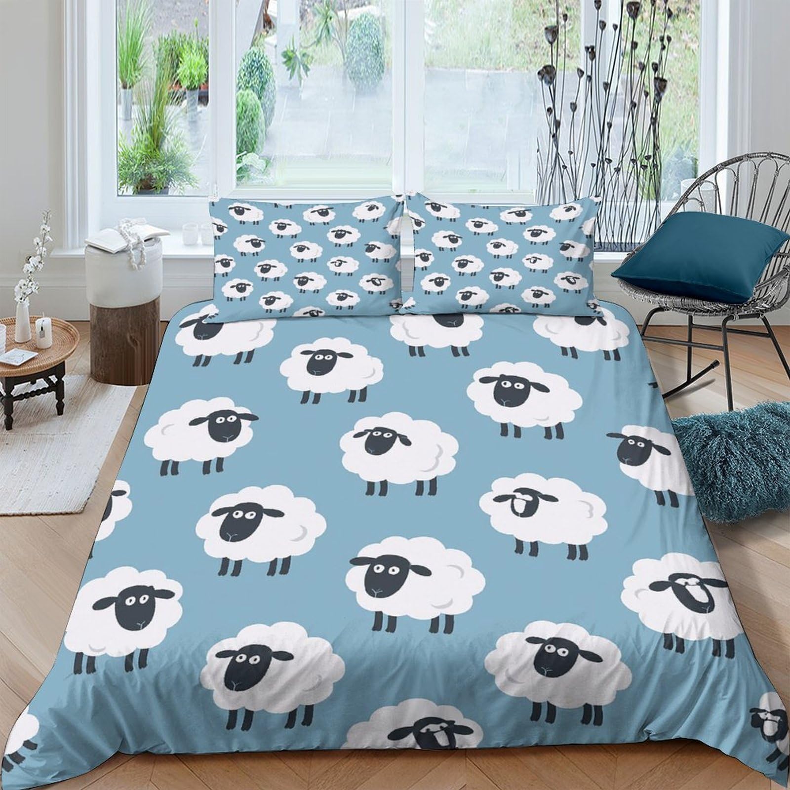 Ctjqhvkz Style-9 3D Printed Sheep Cartoon Fitted Sheet Microfiber Soft Blue Animal Pattern Mattress Cover For Bedroom Guest Room Decor Single（135X200cm）