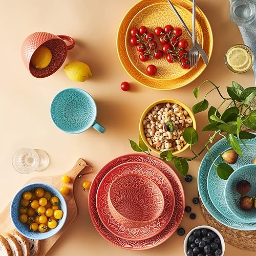 Miniatura 7 de DOWAN Juego de 4 tazas de café grandes de 21 onzas con asa, tazas de sopa con exquisita artesanía en relieve para café con leche, capuchino, fiesta,