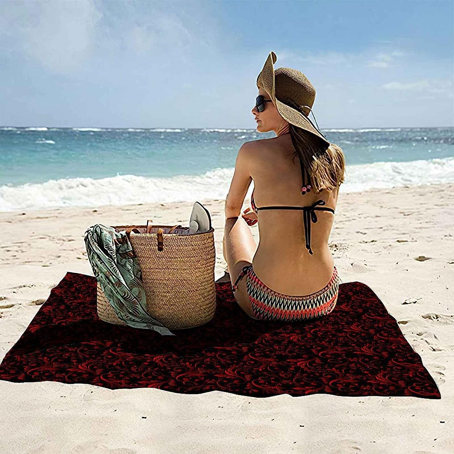 Serviette De Plage 3D Motif Rouge Classique, Serviette De Bain XXL 150 X 200 Cm Microfibre À Séchage Rapide, Serviettes De Plage Enfant Femme Homme Drap De Plage pour Natation Picnic -3L9Y