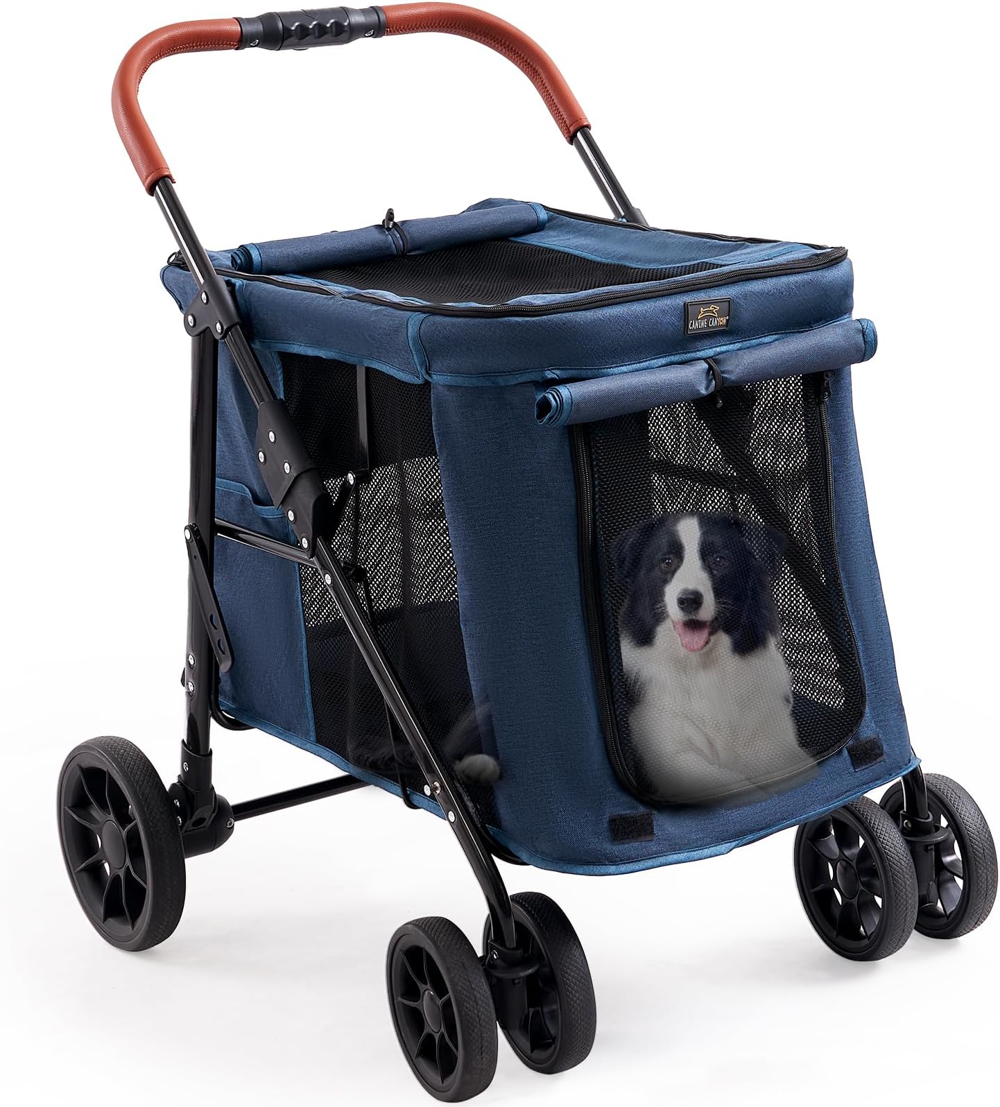 CANINE CANYON4 Wheels Pet Stroller for Small/Medium Dogs- One Button Fold, Adjustable Mesh Windows and Shades, 360° Swivel Front Wheels and Rear Wheel Brake