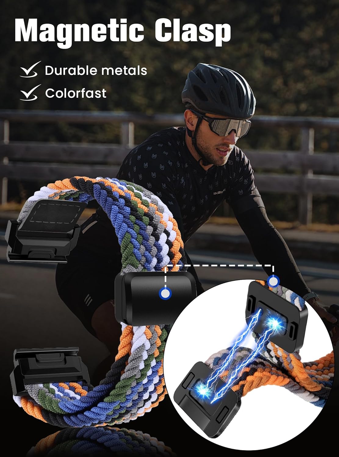 Quickfit 22mm 26mm Watch Band - Compatible with Garmin Fenix 8 47mm 51mm/Fenix 7/7X/6/6X/5/5X, Magnetic Clasp Braided Stretchy Nylon Sport Strap for Men and Women, Multiple Colors - Image 4