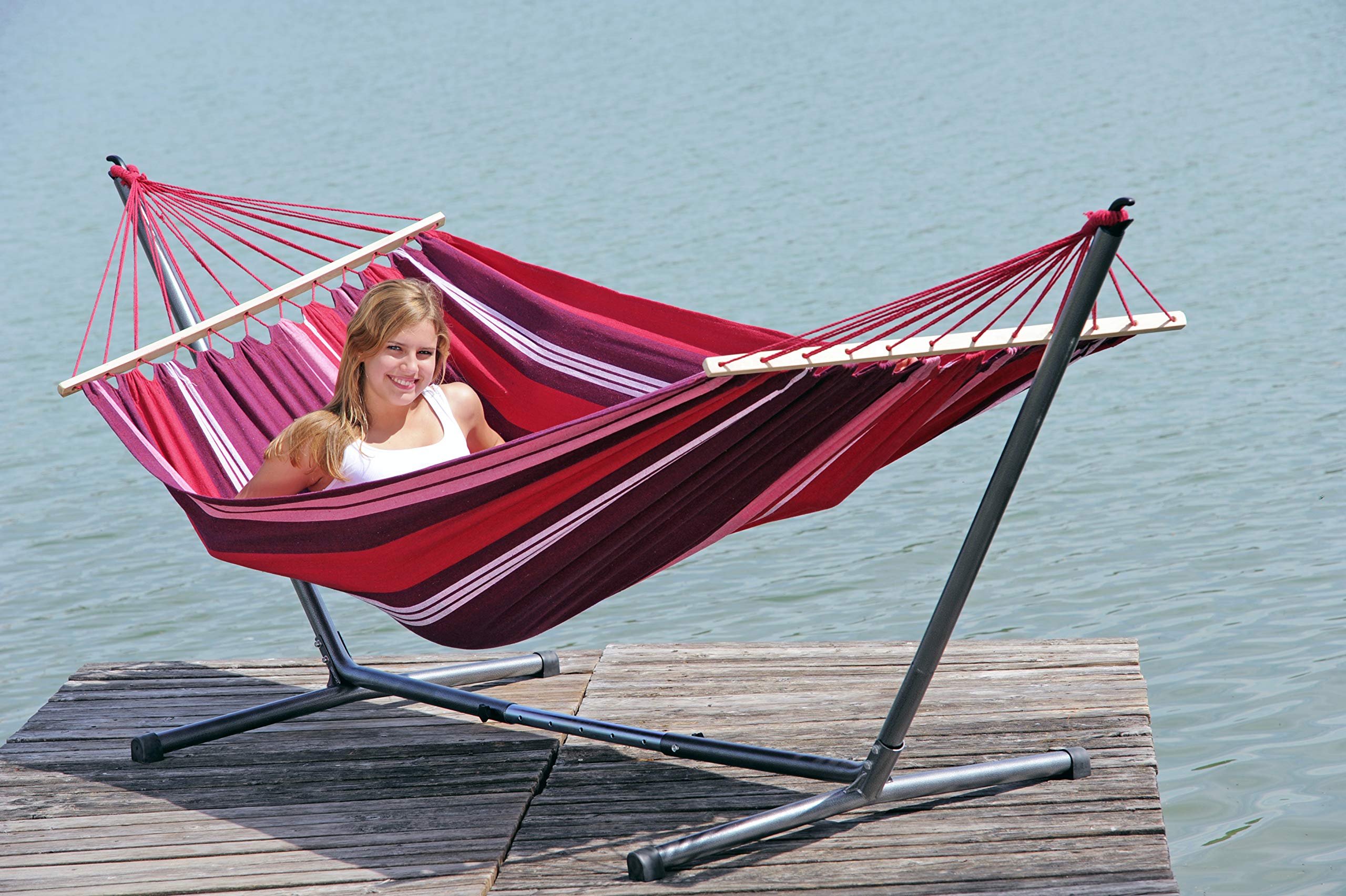 AMAZONAS Stabhängematte Samba Fuego wetterfest und UV-beständig 210cm x 140cm bis 150kg buntgestreift