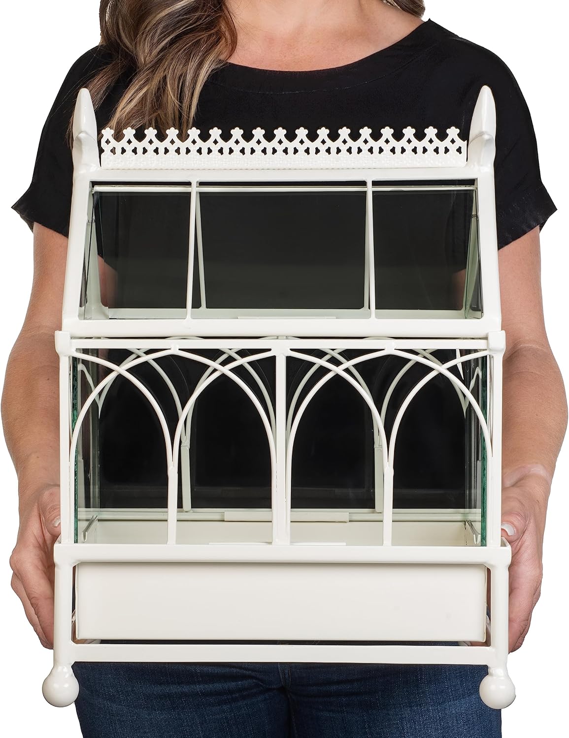 H Potter Glass Terrarium Succulent Planter Wardian Case Plant Container Metal Tabletop Off White