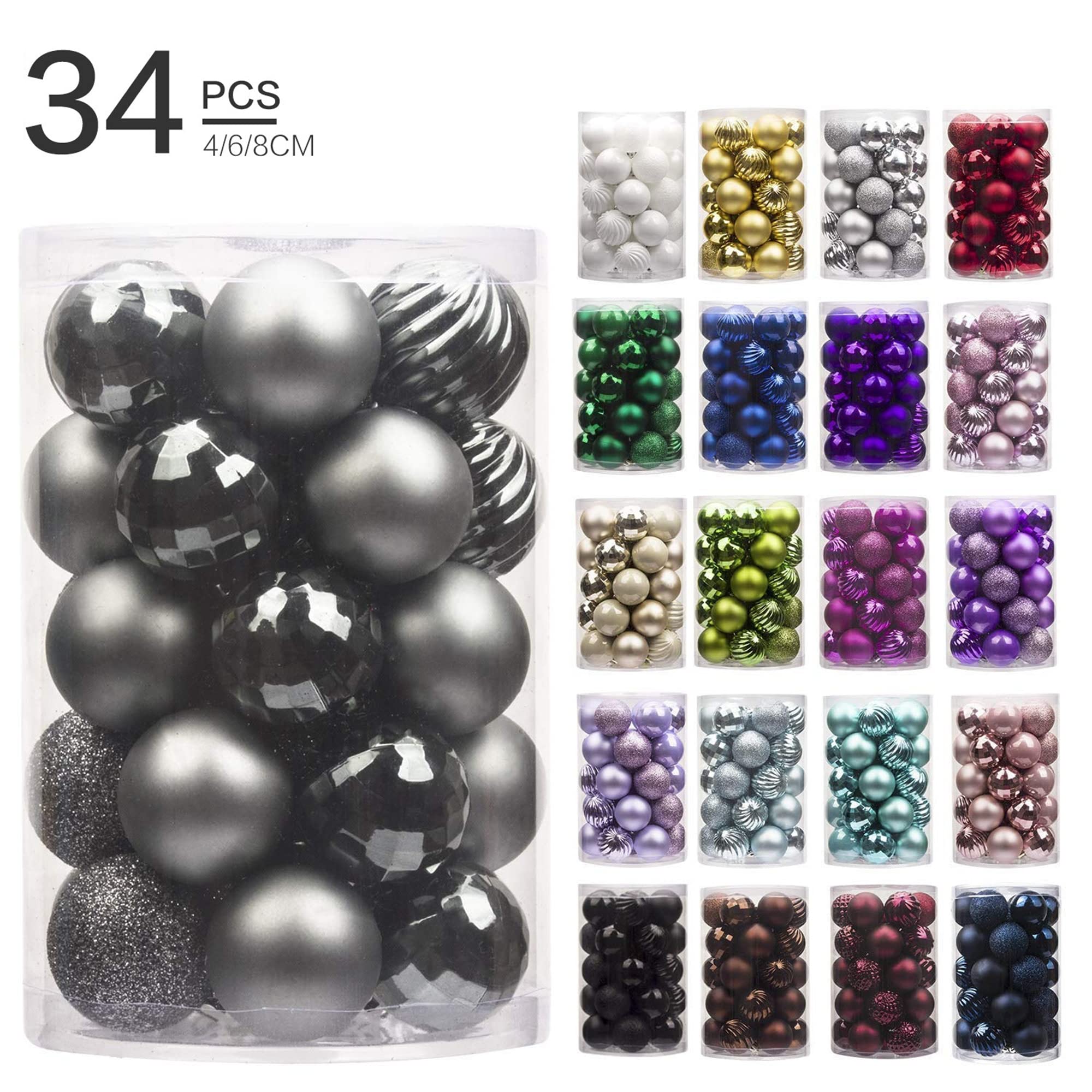 6 cm / 2,36 cm / 34 pezzi di ornamenti natalizi in plastica infrangibile, decorazioni natalizie da appendere per albero di Natale, vacanze, matrimoni, feste