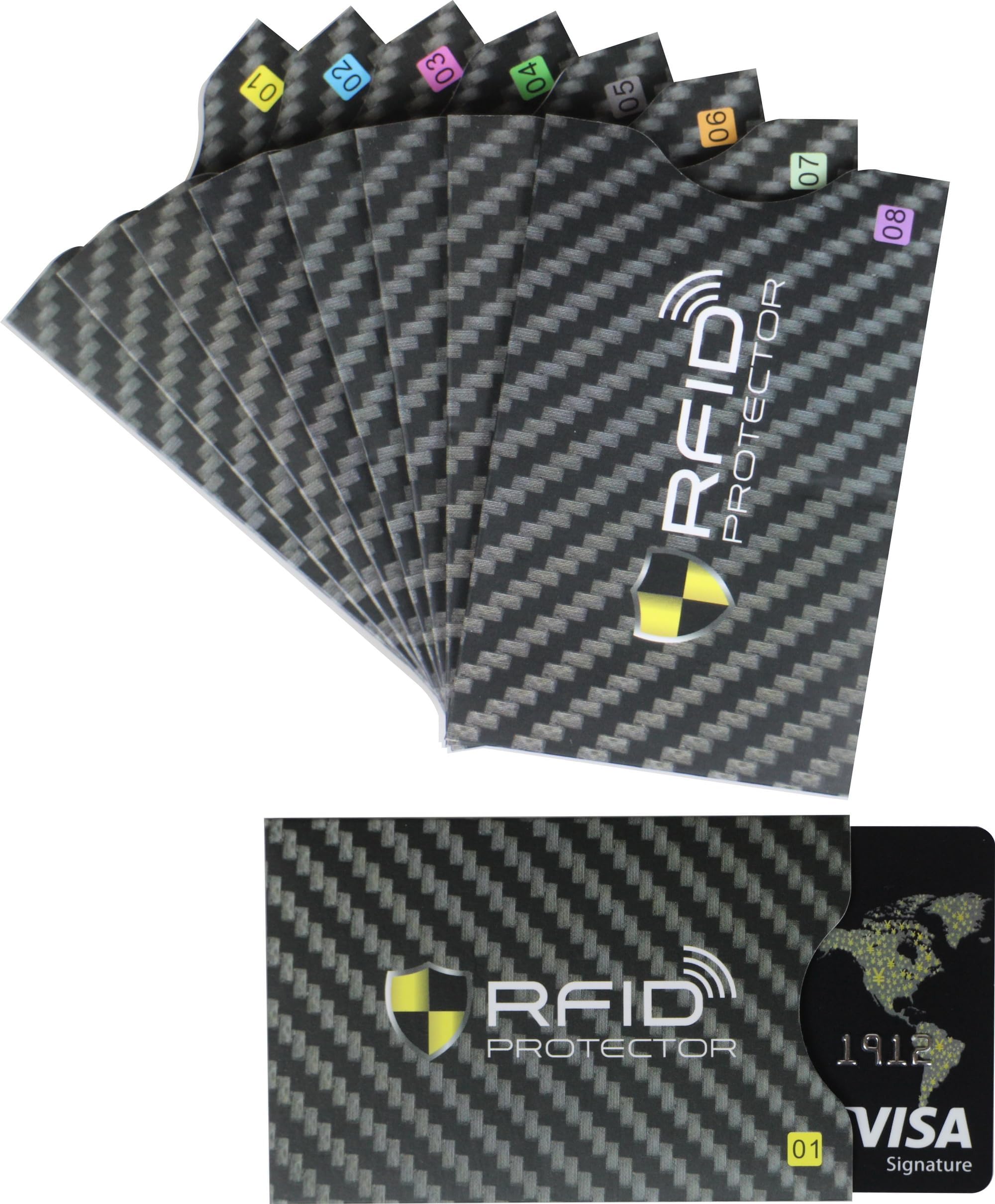 Set of 8 RFID Blocking Sleeves 8 Credit Card Protector Holders Identity Theft Protection Secure Sleeves for Men & Women Smart Slim Design Fits Wallet/Purse (Black)