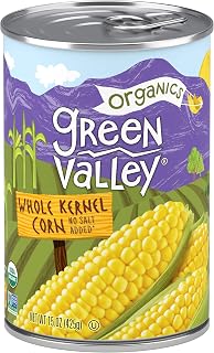 Green Valley Organics Whole Kernel Corn - Certified Organic, Non-GMO Supersweet Corn, 15oz Cans (Pack of 12)