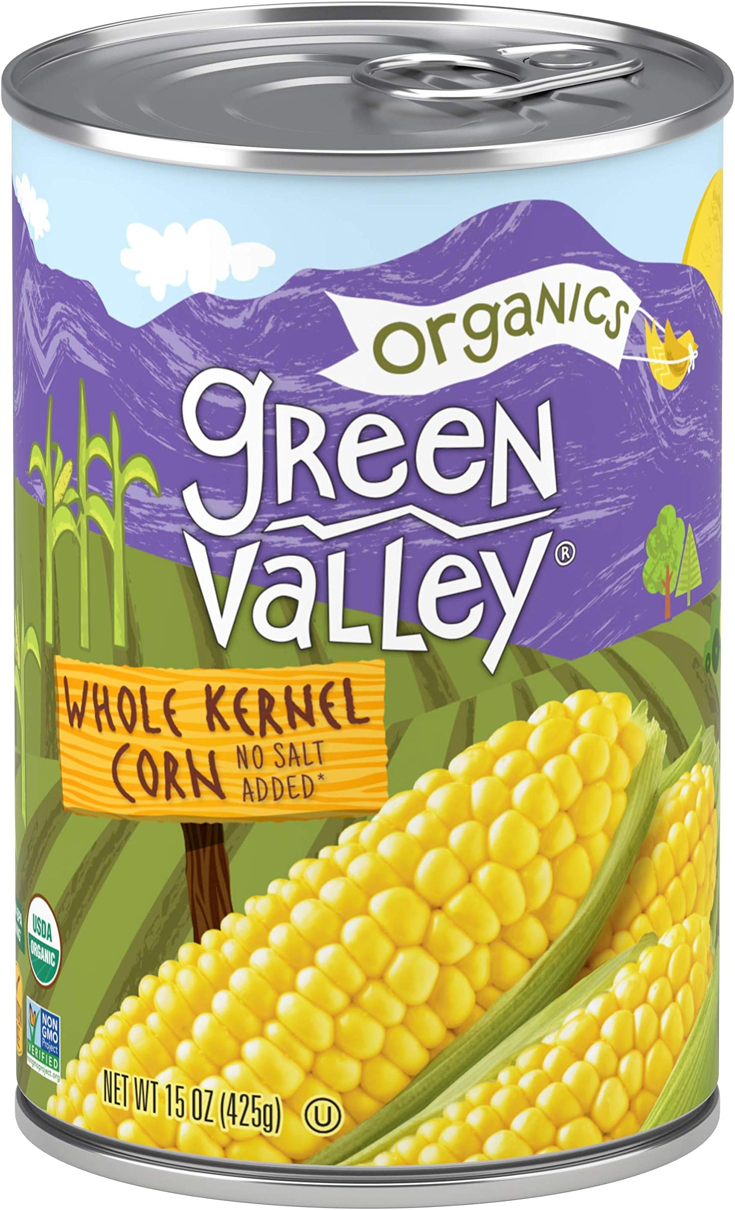 Green Valley Organics Whole Kernel Corn | Certified Organic | Non-GMO Project Verified | 100% Supersweet Variety Corn | Deliciously Sweet | 15 ounce can (Pack of 12)