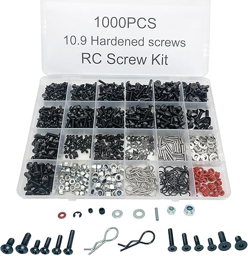 Miniatura 9 de TEIRAY Kit de tornillos RC de 1000 piezas, juego surtido de tornillos universales, fijadores de hardware 18 110 112 116 escala RC coches, camiones