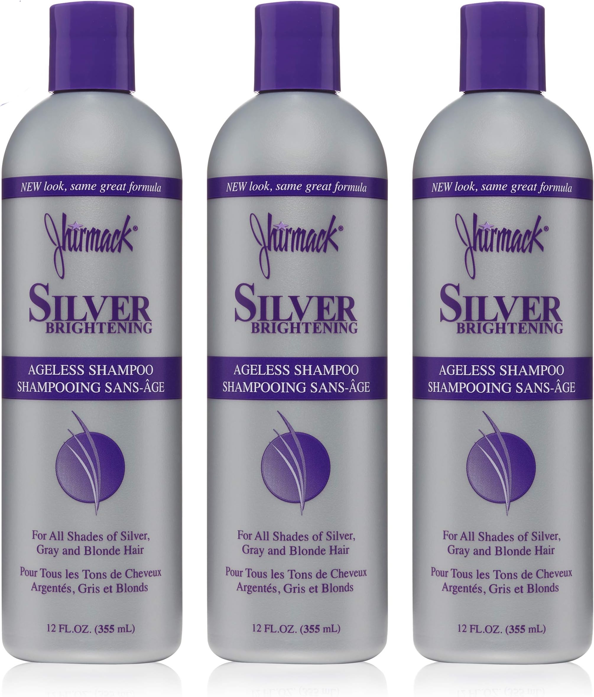 Jhirmack Silver Brightening Ageless Purple Shampoo Set of 3 developed for all shades of silver, gray, and blonde hair and enhance highlight
