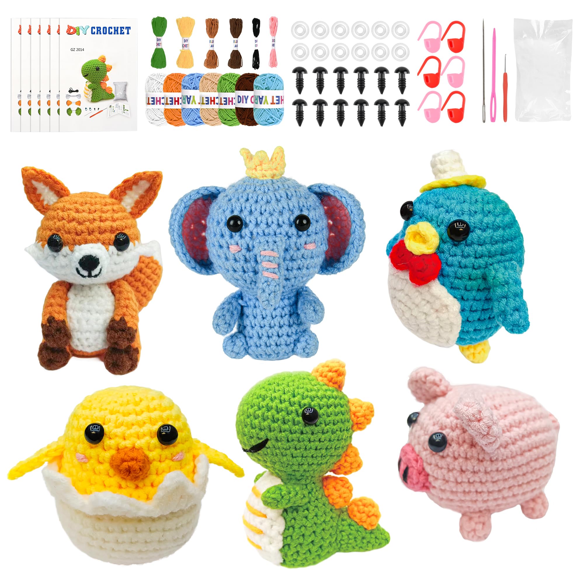 Beginner Crochet Kit - Make 6 Animal Figurines -1