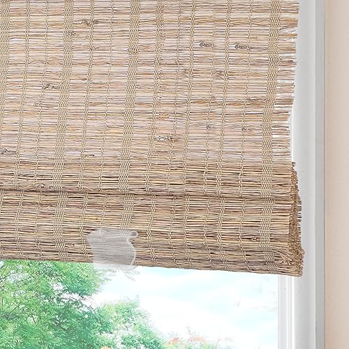 Miniatura 7 de Persianas romanas de bambú inalámbricas, 100% lino natural, diseño 12