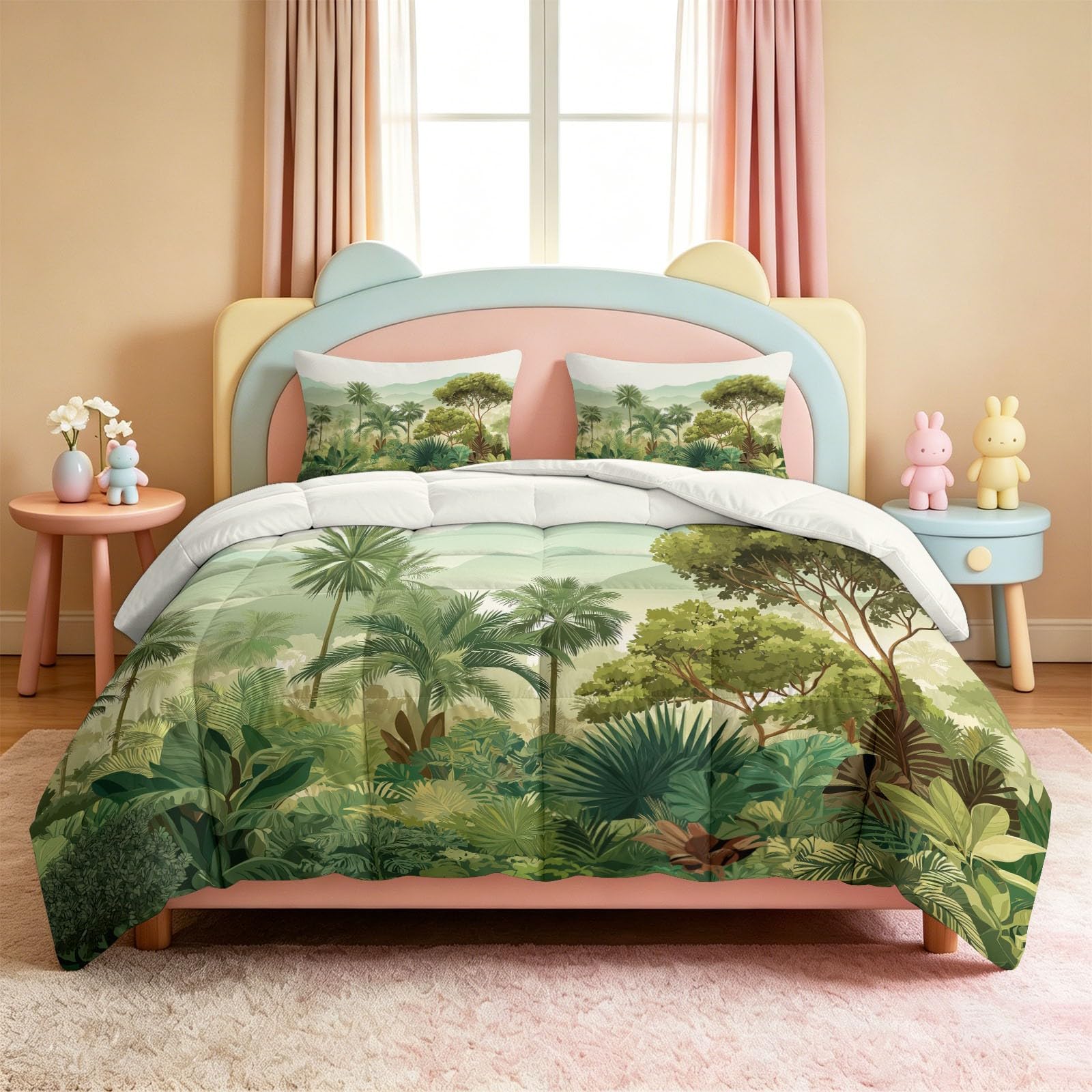 Generico Trapunta Piumino 4 Stagioni 135x200cm Paesaggio Di Piante Tropicali Trapunta in Cotone, Piumone per Letto Matrimoniale, Traspirante e Super Morbido Lavabile, con 2 federa