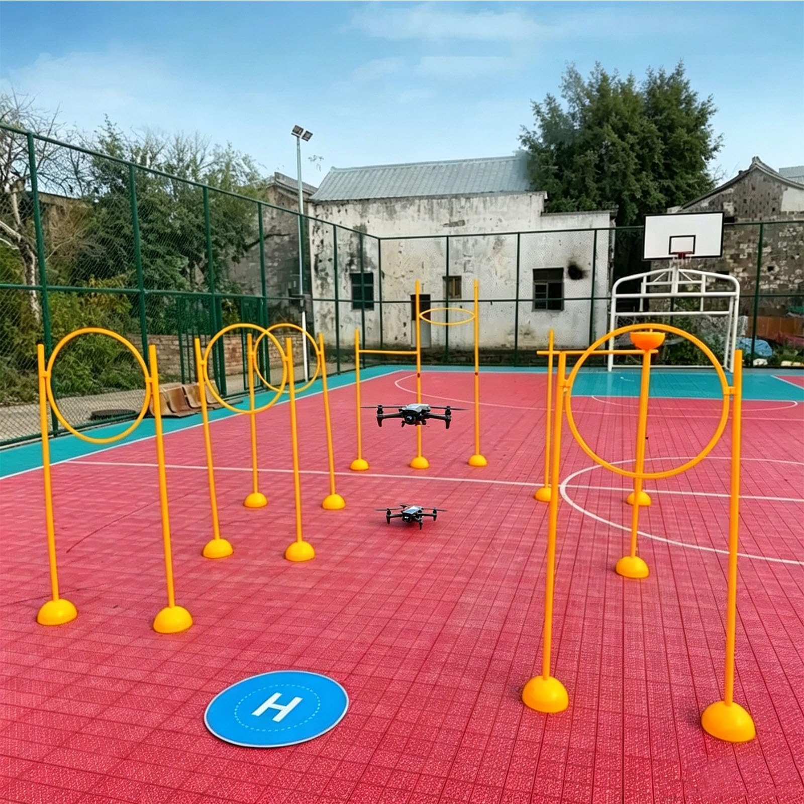 Kit de circuito de obstáculos para drones de carreras RC, circuito de obstáculos para carreras de drones, incluye 6 aros y plataforma de aterrizaje para juego de competición, para escuela