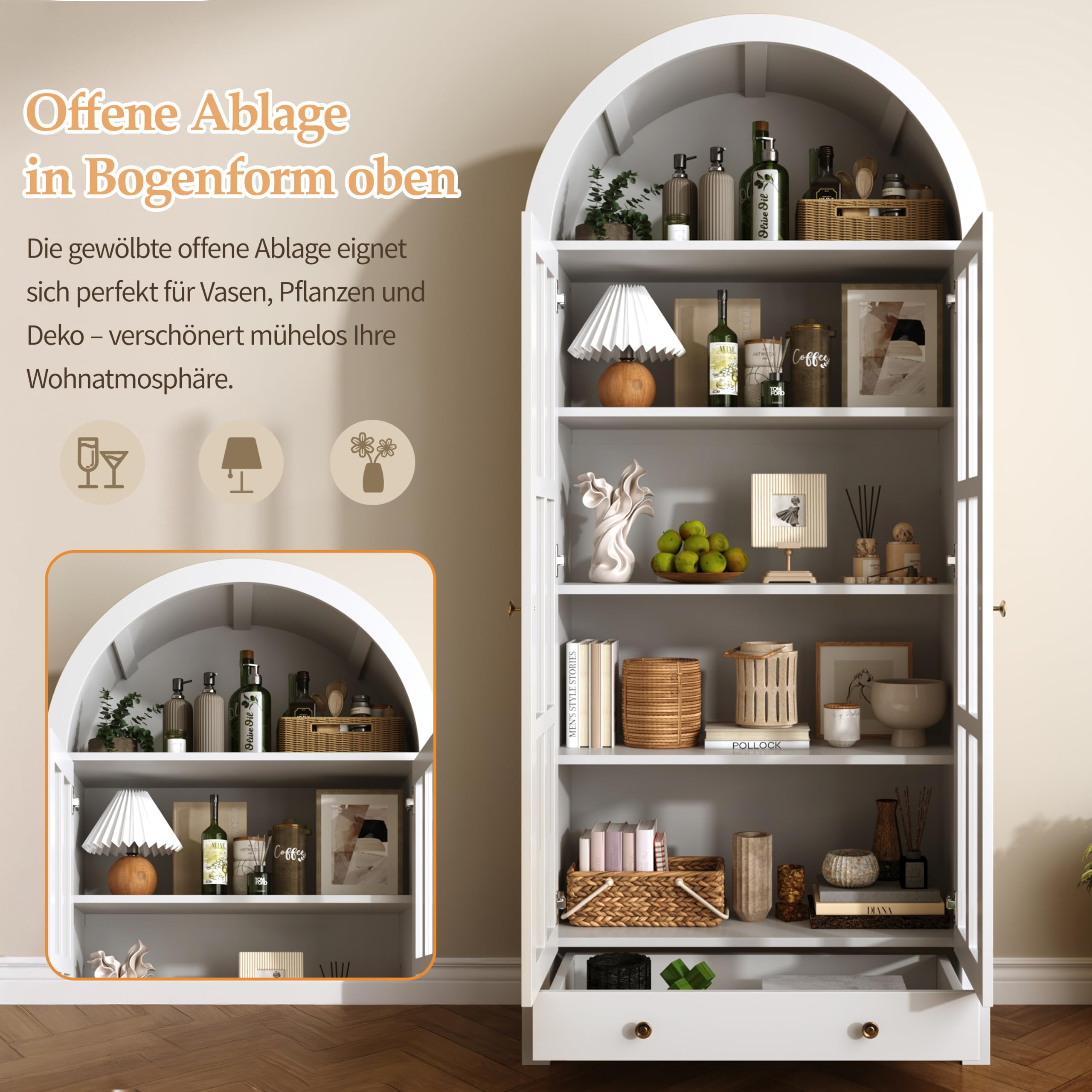 Armadietto Highboard, 170,5 cm, cassetto, ripiani regolabili, bianco