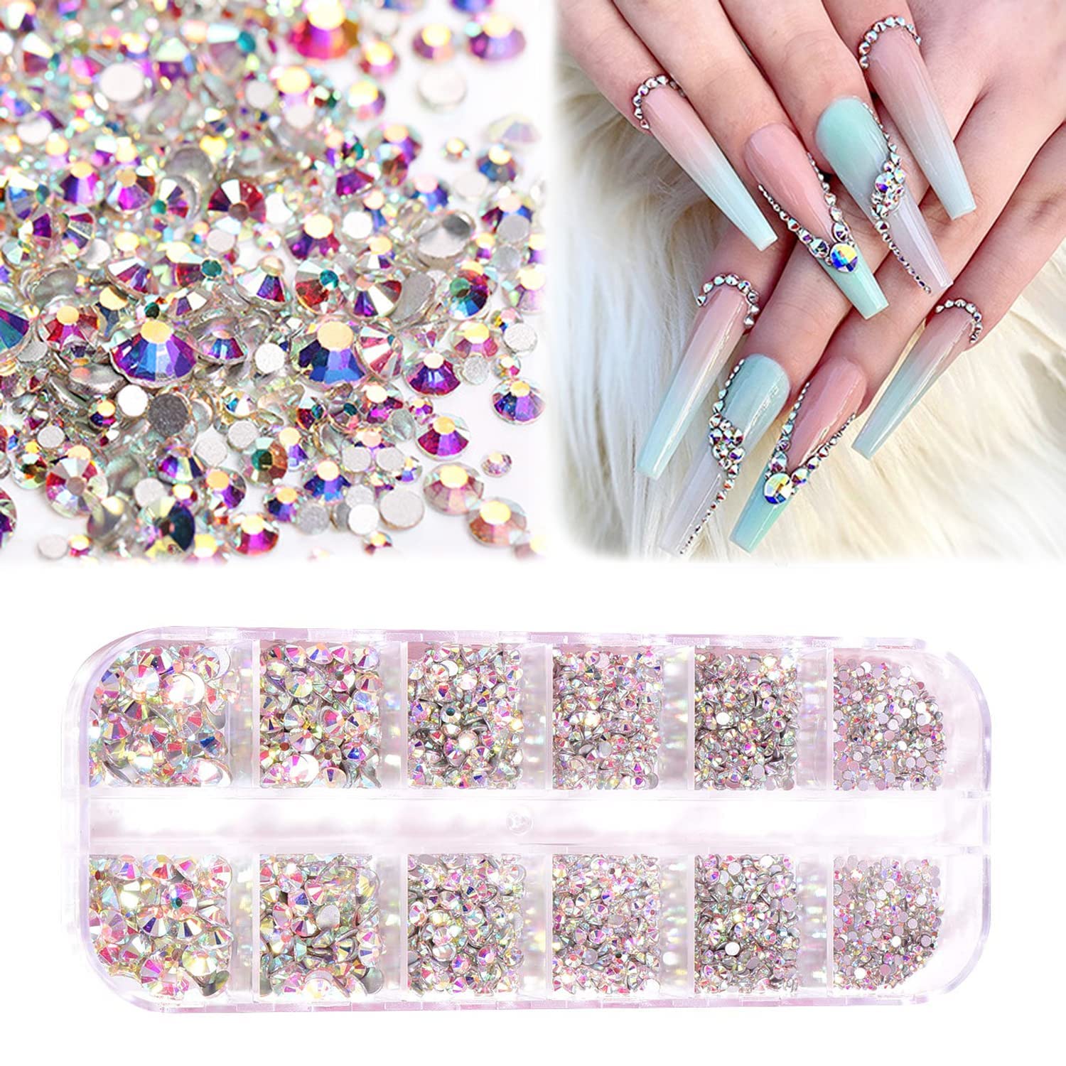 MEI DE MODA 12 Grid Imitation Glass Crystal Manicure Art Box Mineral Jewelry Mixed Bride Phototherapy Nail DIY Tool