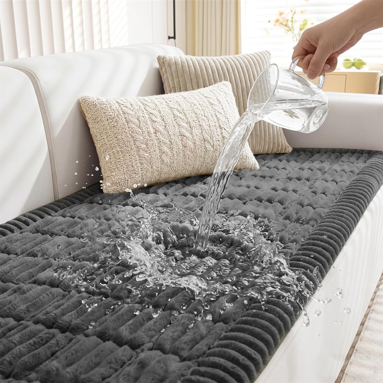 LINGKY Waterproof Sofa Covers 2 3 4 Seater Non Slip Sofa Slipcovers Super Soft & Thick Corduroy Sofa Cushion Covers Pet Couch Covers Sofa Protectors from Pets/Kids/Dogs (Dark Grey, 70x90cm)