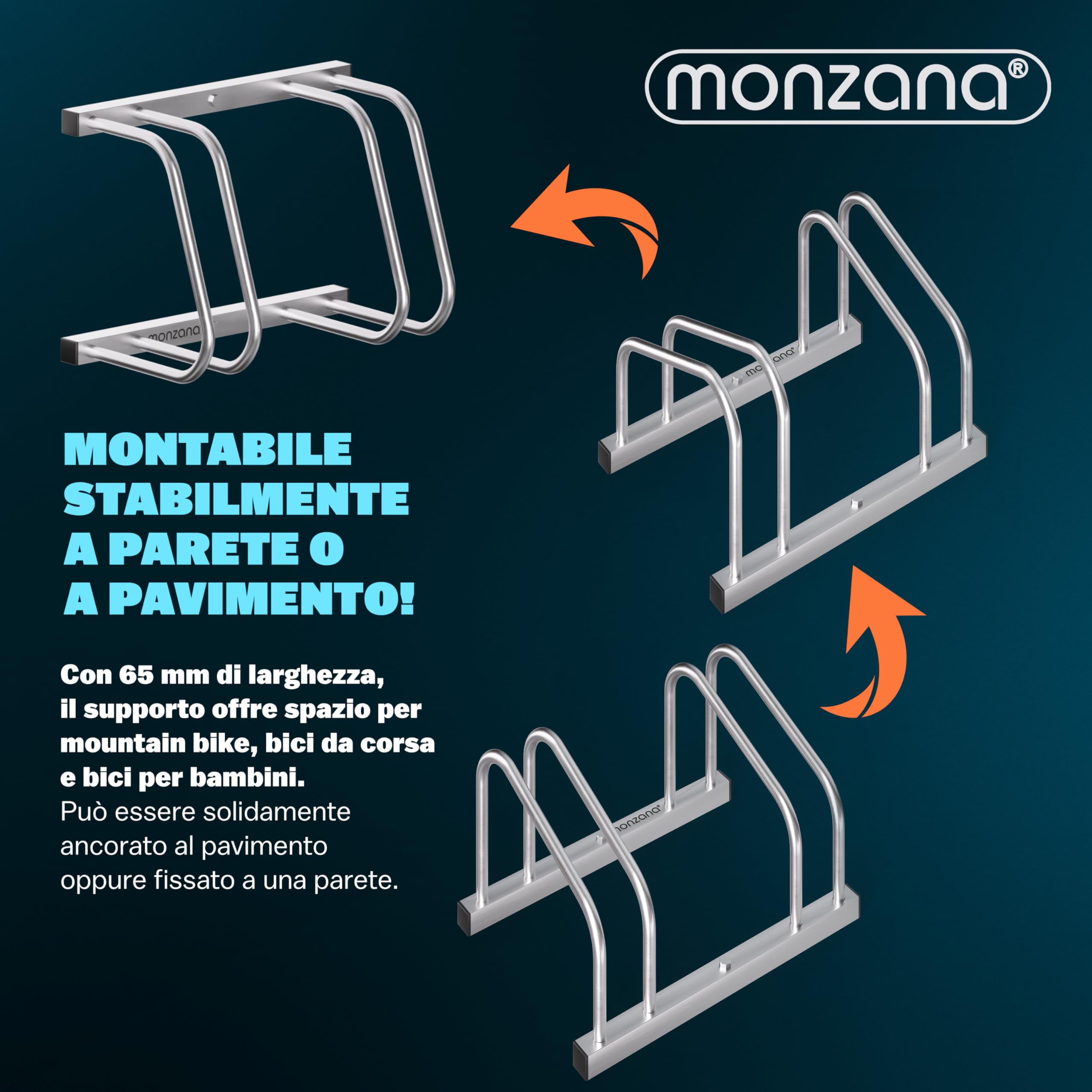 Monzana® Rastrelliera per Biciclette 2 Posti per Pneumatici 35-60 mm Porta Bici Posteggio per Bicicletta