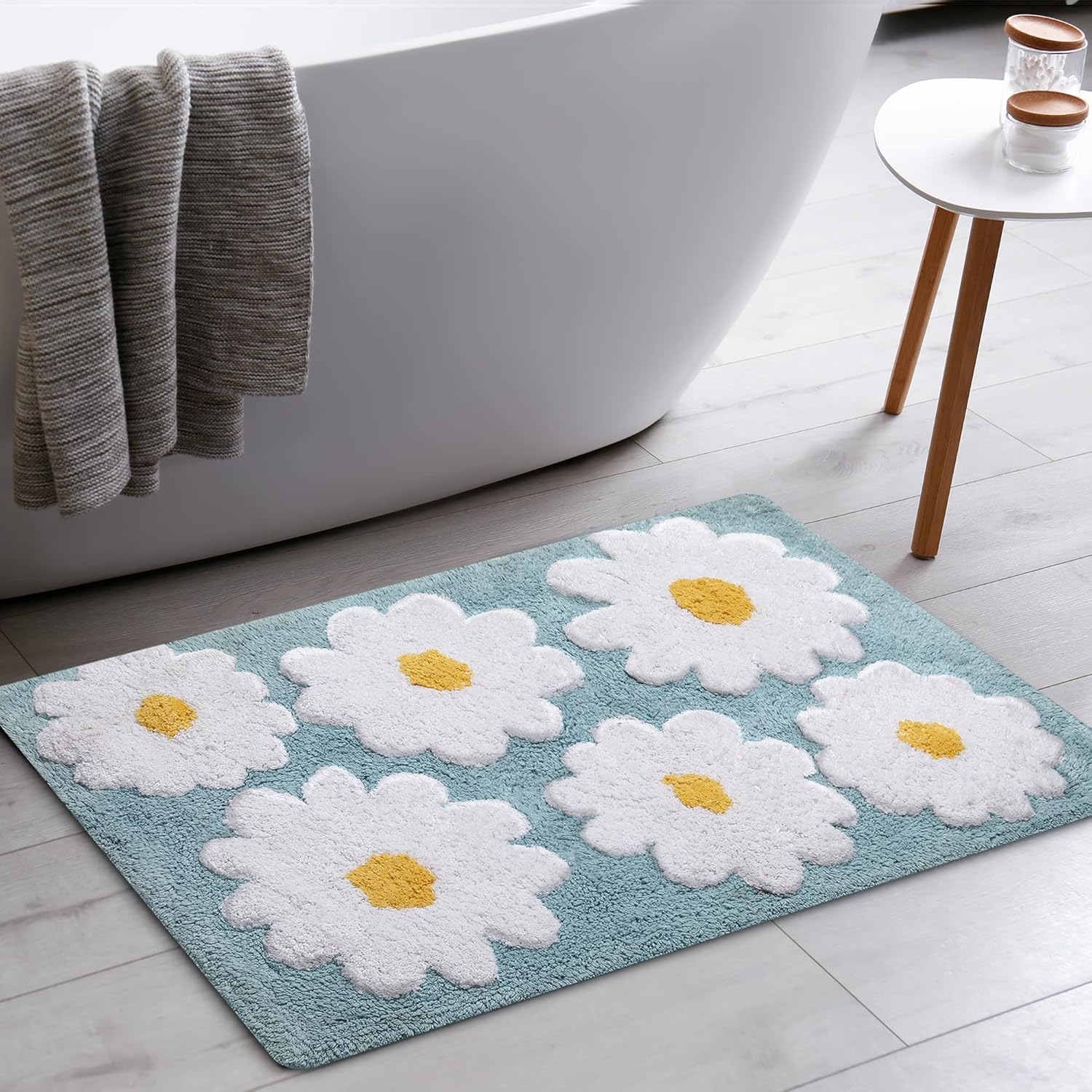 Aqua Bathroom Rugs Cute Daisy Bath Mat White and Yellow Flower Decor Rug Tufted