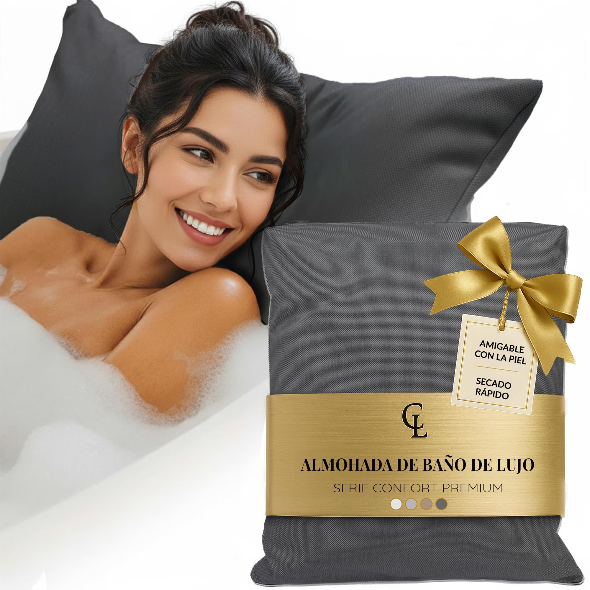 Almohada bañera Adulto - Gruesa y cómoda, para Soporte de Cabeza, Cuello y Espalda - Cojin bañera Lavable y de Secado rápido, baño Relajante en casa - Gris Oscuro