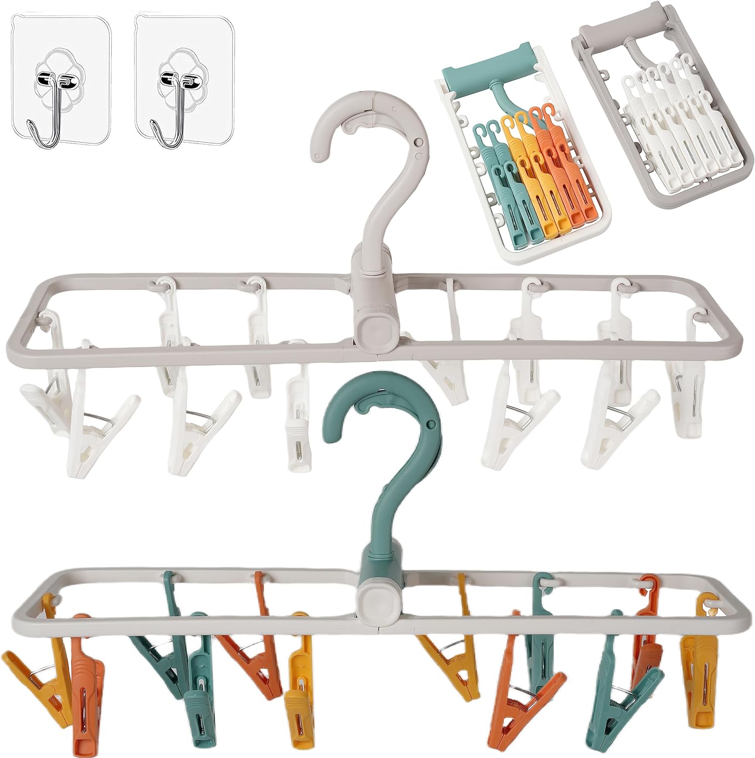 Clothes Drying Racks 2 Pack Grey Colour Small Folding Portable Underwear Hangers with 12 Clips 360° Rotatable Hook for Socks Drying Towels Bras Baby Clothes Gloves Plast Clothes Drying Racks 2 Pack Grey Colour Small Folding Portable Underwear Hangers with 12 Clips 360° Rotatable Hook for Socks Drying Towels Bras Baby Clothes Gloves Plast