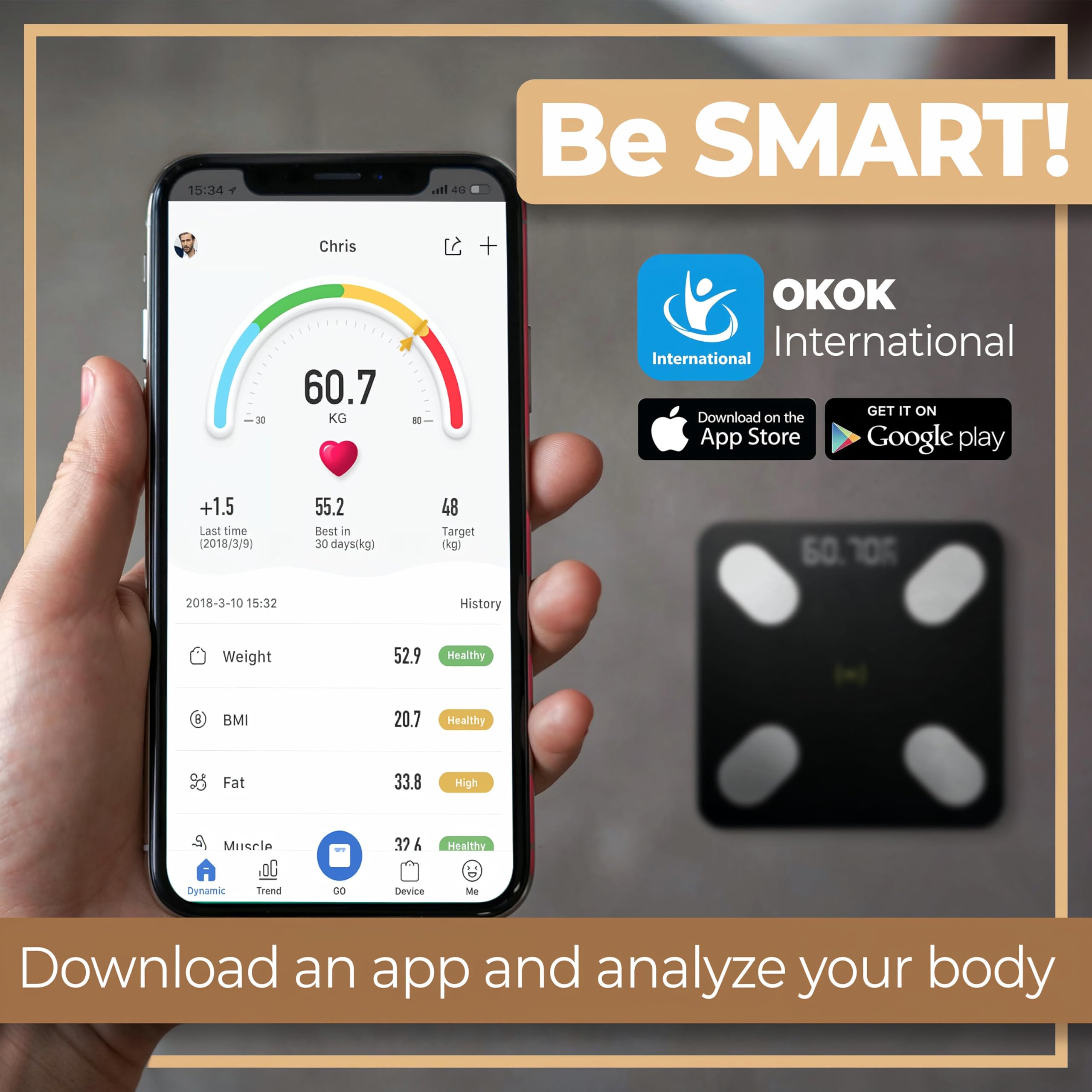 Retoo Bilancia Pesapersone digitale Bluetooth per il grasso corporeo con bilancia analisi del corpo, in vetro temperato, con App iOS e Android, bilancia intelligente per massa muscolare