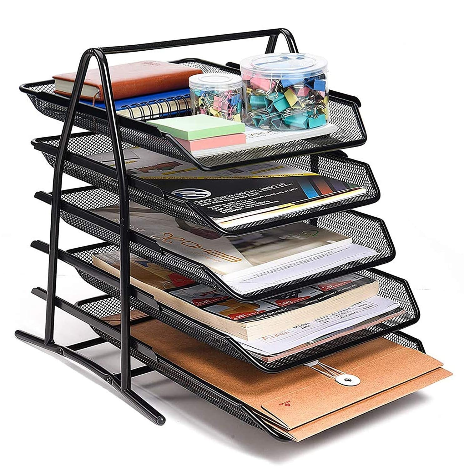 5 Tiers Vertical File Storage Rack, Tabletop Storage for Letter Case, A4 Size, Document Organizer, Magazines, Files Folders Document, Paper, Letter, Desktop Organizer for Offer Desk - Black