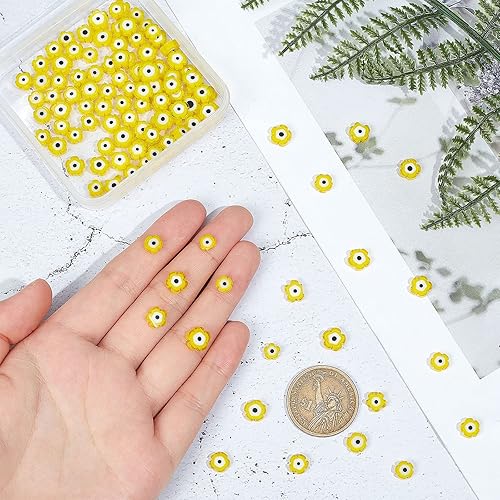 Miniatura 4 de NBEADS Acerca de 113 cuentas planas con forma de flor contra el mal de ojo, cuentas amarillas de 0.236 pulgadas  0.236 pulgadas (0.236 in), 0.276