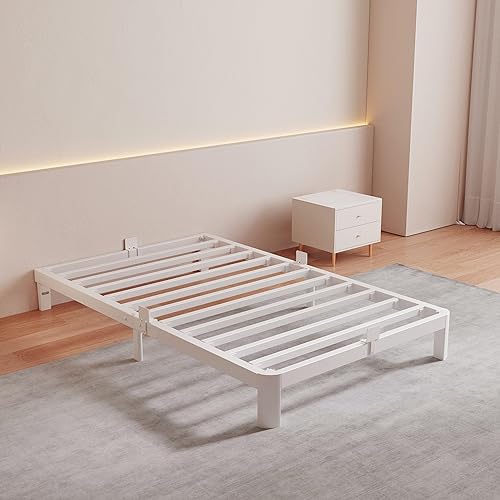 Miniatura 9 de Base de cama de 4 pulgadas, color blanco, tamaño matrimonial, perfil bajo, no necesita somier, cabecera de bricolaje, tapones de colchón, camas