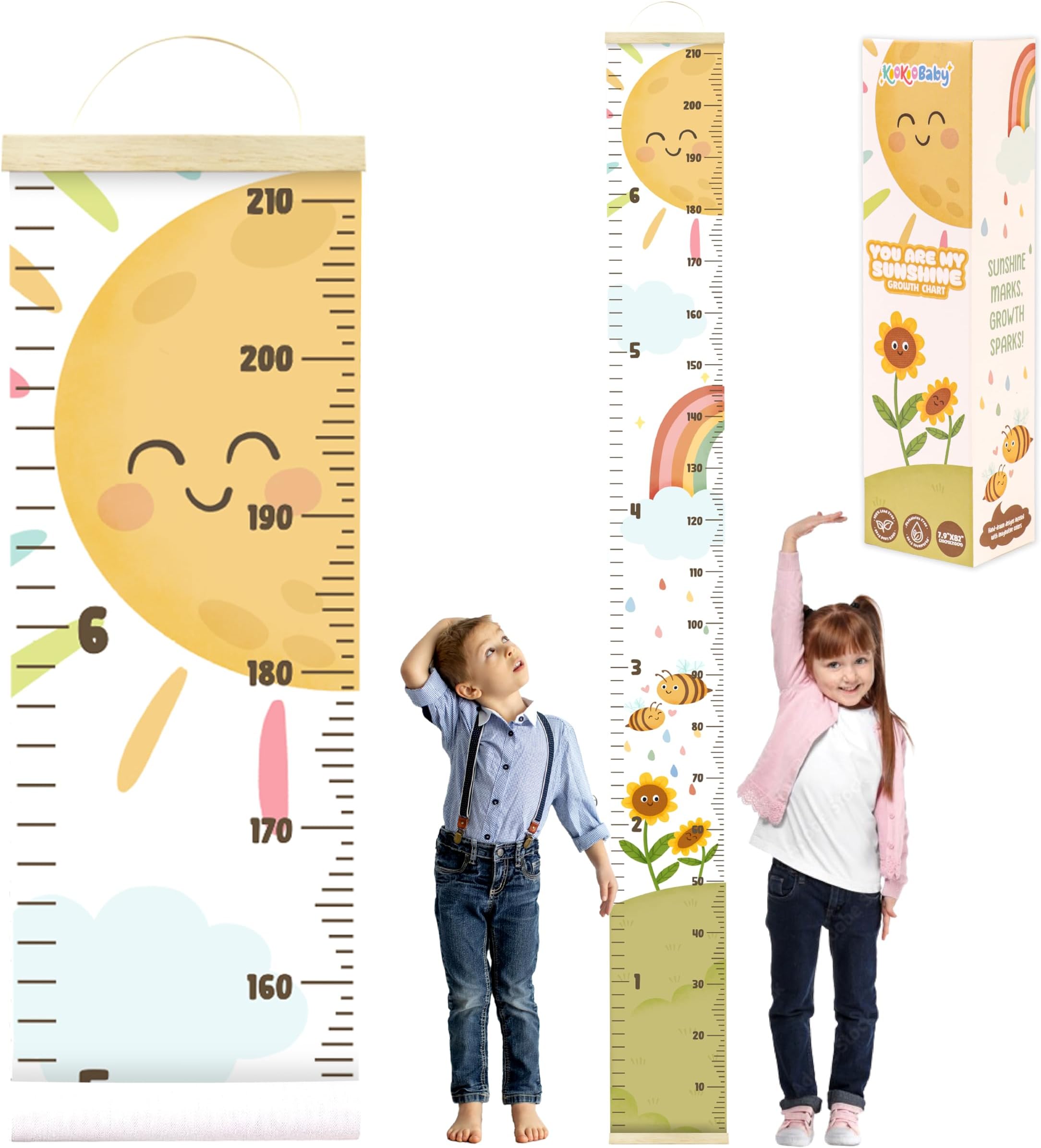 KooKooBaby Kids Growth Chart for Wall - 82"x7.9" Premium Canvas Removable Height Chart for Kids Height Measurement for Wall, Height Chart Measuring for Kids & Baby, Child Height Wall Chart