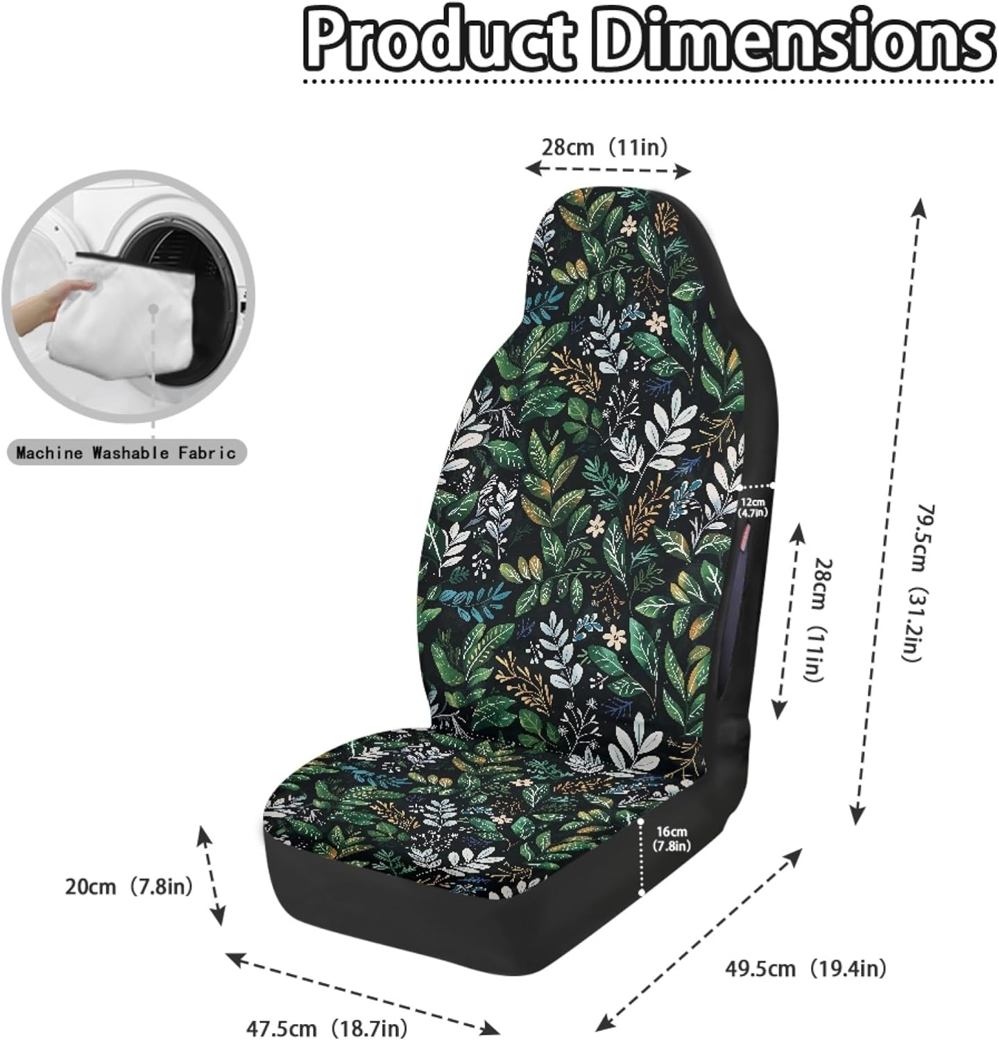 Quelytrip Green Plant Print Waterproof Car Seat Covers Front Seats Only,Universal Fit for Car SUV Trucks,Airbag Compatible