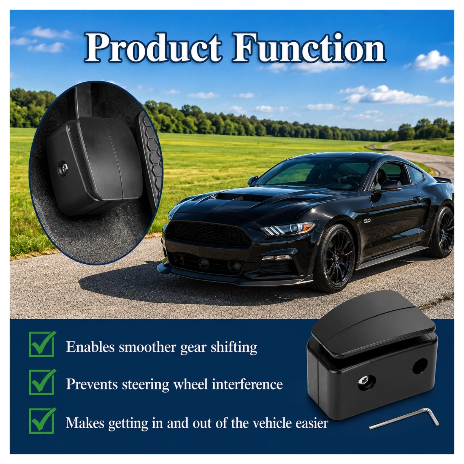 Cuifati Prolunga per Pedale Frizione E-Z da 1,5" con Chiave, prolunga Universale per Pedale Frizione Compatibile con Mustang dal 1994 al 2025 Solo per Cambio Manuale