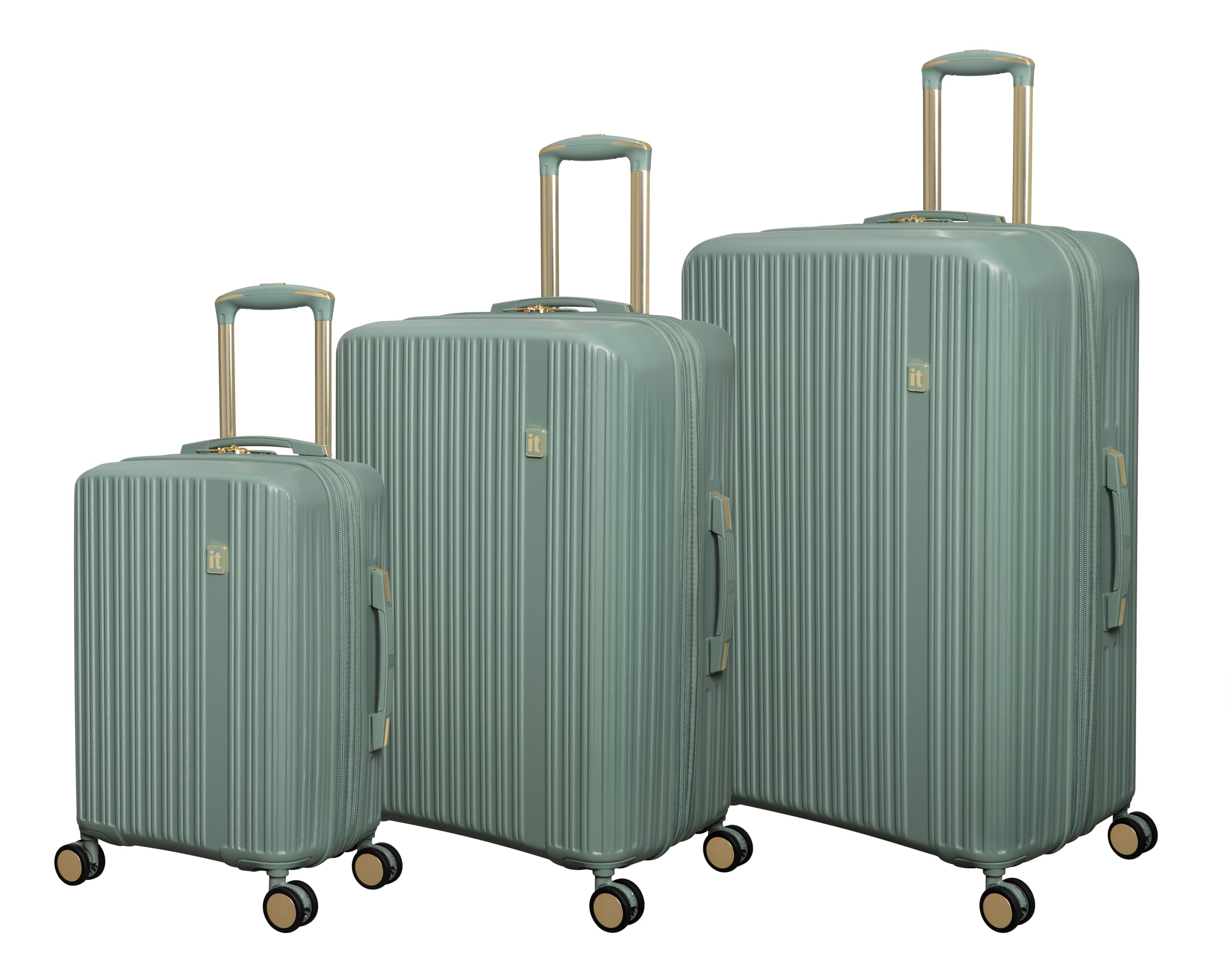 It Luggage Luxuriant 3 Piece Hardside 8 Wheel Expandable Spinner Set, Iceberg Green