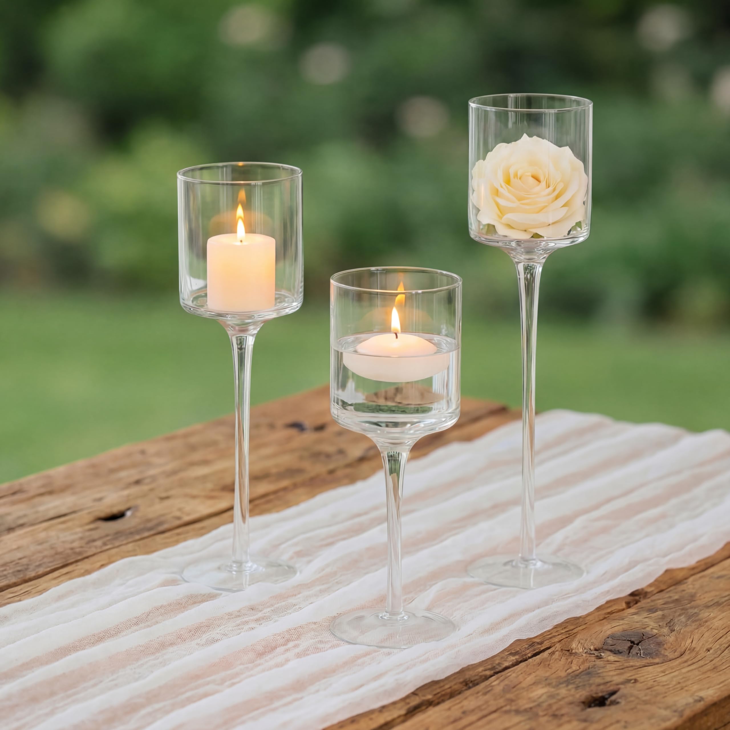 Nuptio 1 Set Portacandele per Tealight Portacandele Alto in Vetro per Candele Galleggianti, Portacandele in Vetro per Candele a Colonna, Portacandele Alti per Centrotavola da Tavolo Decorazione per