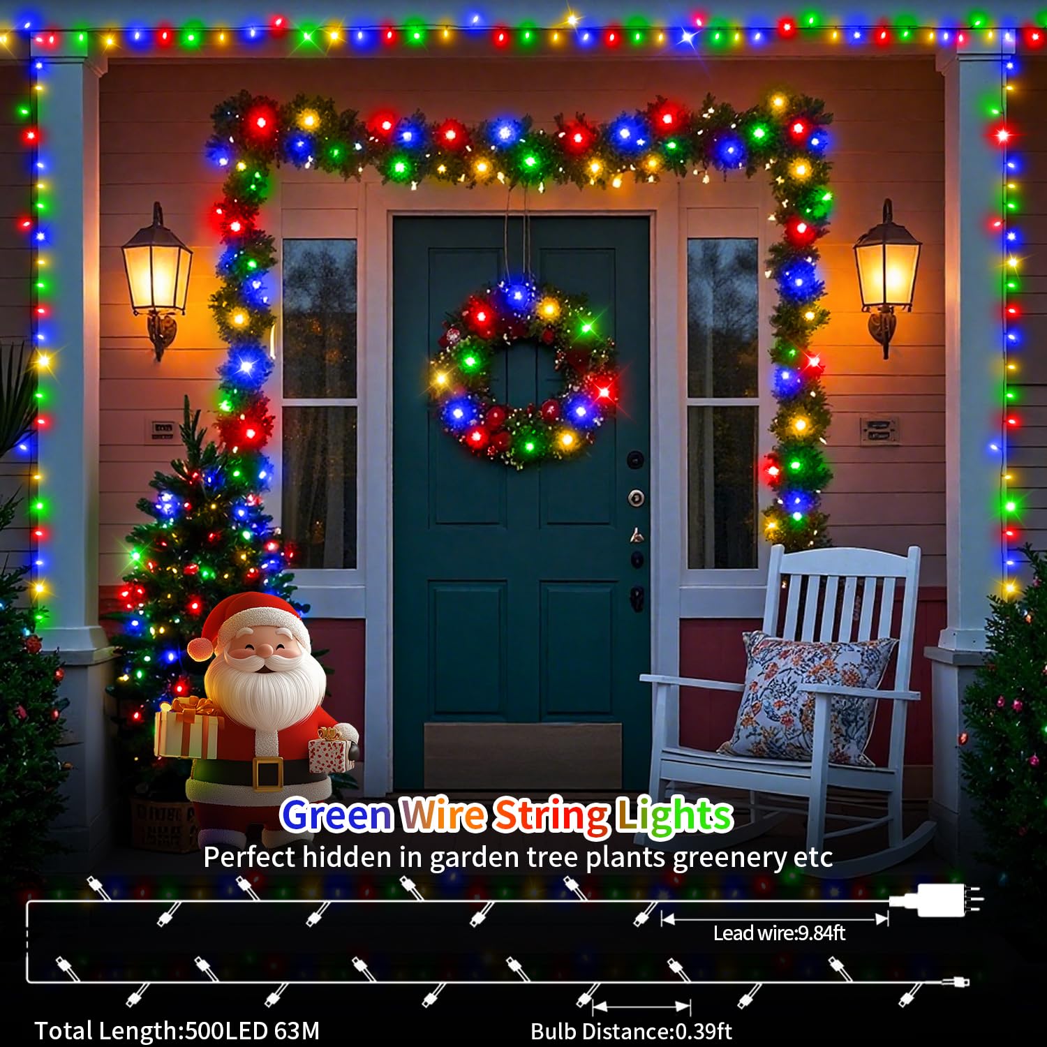 JXLEDAYY 60M 500 LED Fairy Lights Outdoor Green Wire Christmas Lights Plug in Waterproof String Lights Mains Powered with Remote Timer 8 Modes for Outside Garden House Party Decorations-Multicolor - Image 4