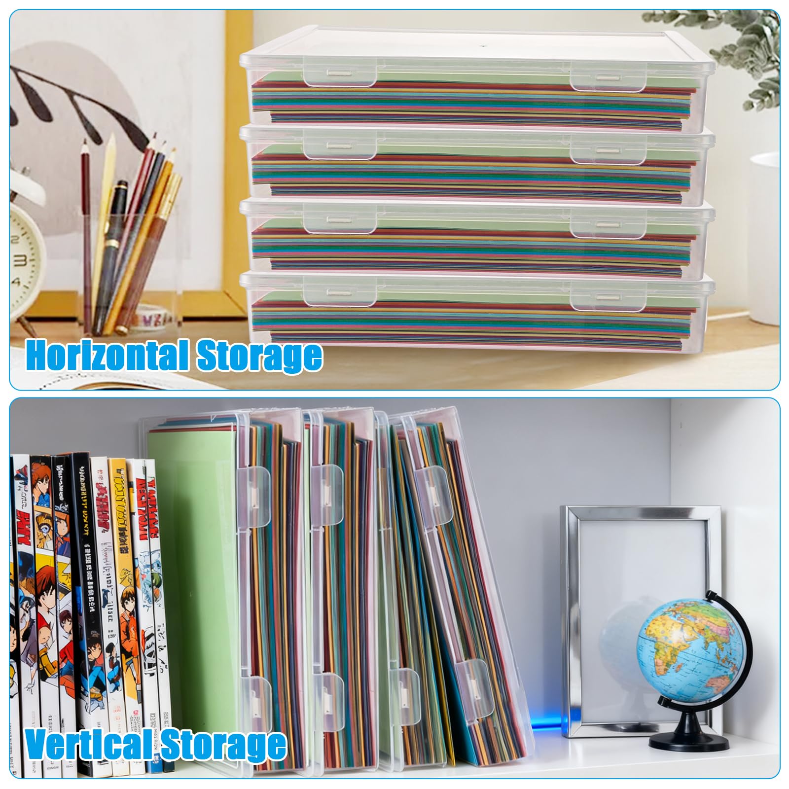 Pack de 6 Cajas Plastico A4 Transparentes de Almacenamiento, Cajas de Almacenamiento Portatiles A4 para Oficina y Escuela Papeles, Proyectos y Manualidades, 31x22x5cm