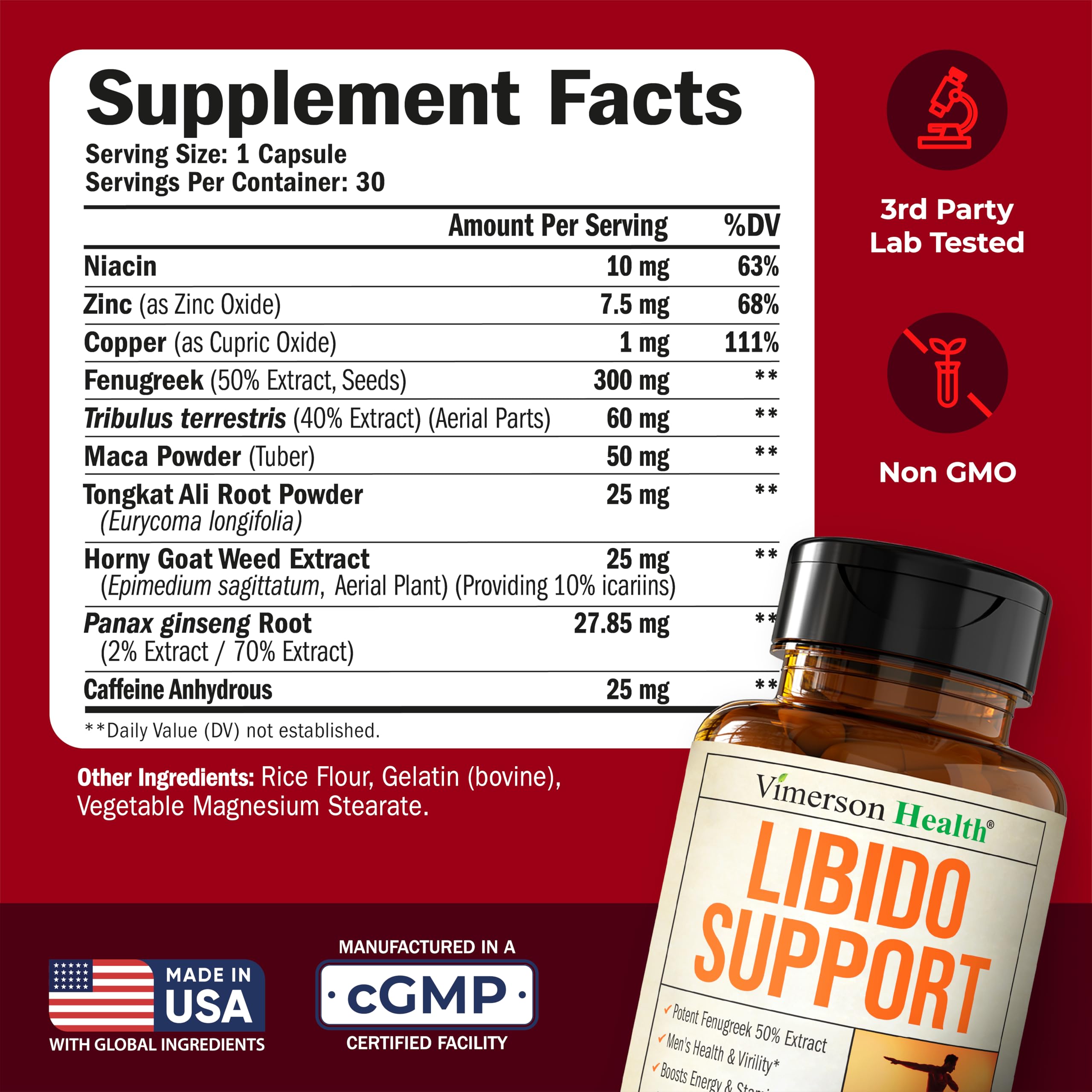 Fenugreek Testosterone Supplement for Men w/ Horny Goat Weed &Tribulus 30ct — Amazon image 3