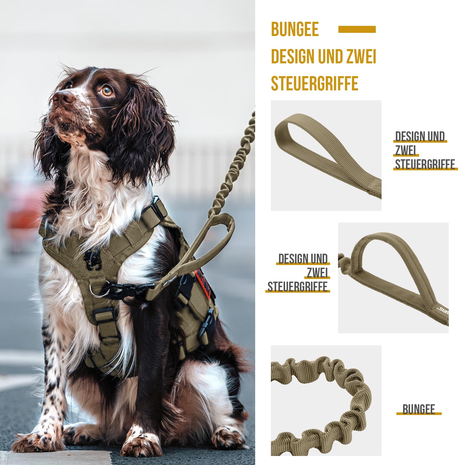 OneTigris Guinzaglio per cani caricato a molla, 86 cm – 120 cm, in nylon, con clip in metallo e 2 morbide imbottiture, lunghezza – marrone