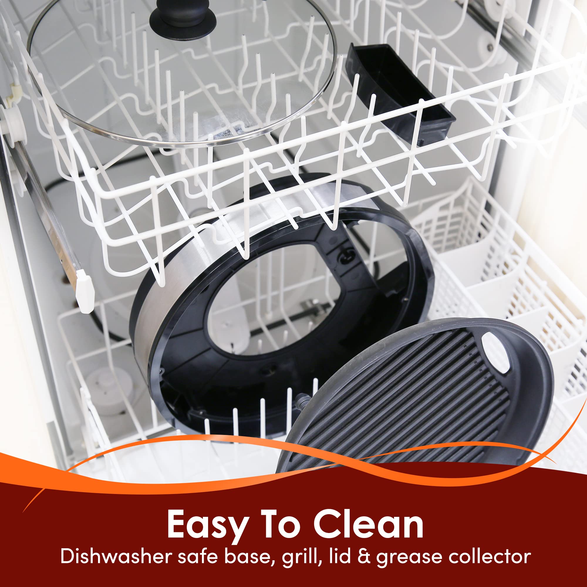 Elite Gourmet EMG6505G Smokeless Indoor Electric BBQ Grill with Glass Lid, Dishwasher Safe, PFOA