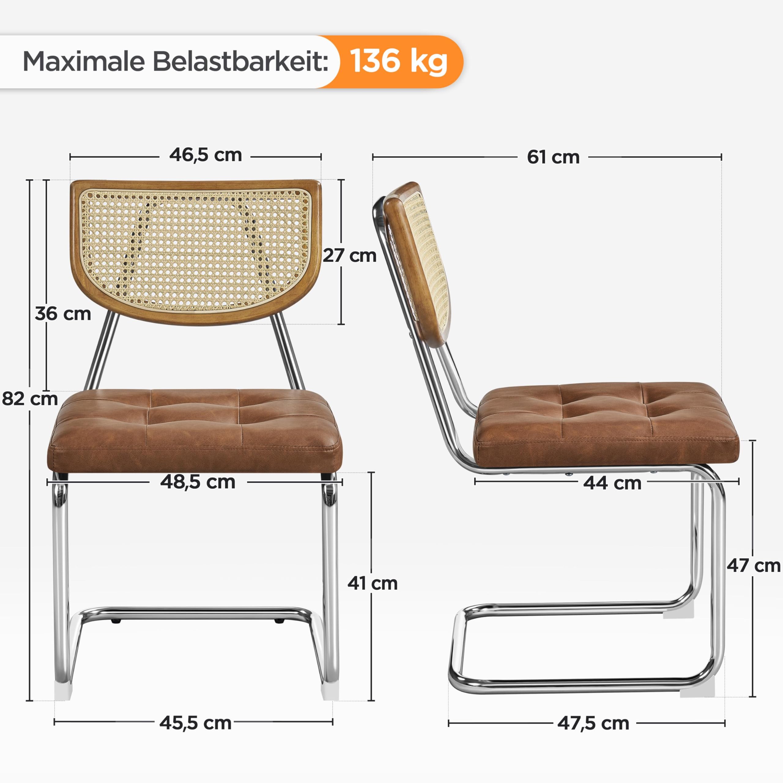 Yaheetech Küchenstuhl Esszimmerstühle Rückenlehne aus Rattan Schwingstuhl aus Kunstleder Polsterstuhl fürs Esszimmer/Küche/Wohnzimmer/Restaurant Retro-Braun, 2er Set