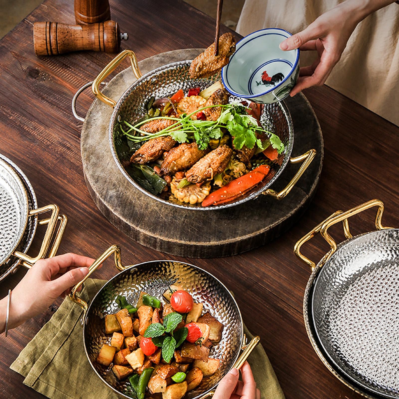 Paellera española, sartén de Acero Inoxidable 304 con Asas Dobles remachadas, Utensilios de Cocina antiadherentes sin Revestimiento para Gas e inducción,Rose Gold,28cm